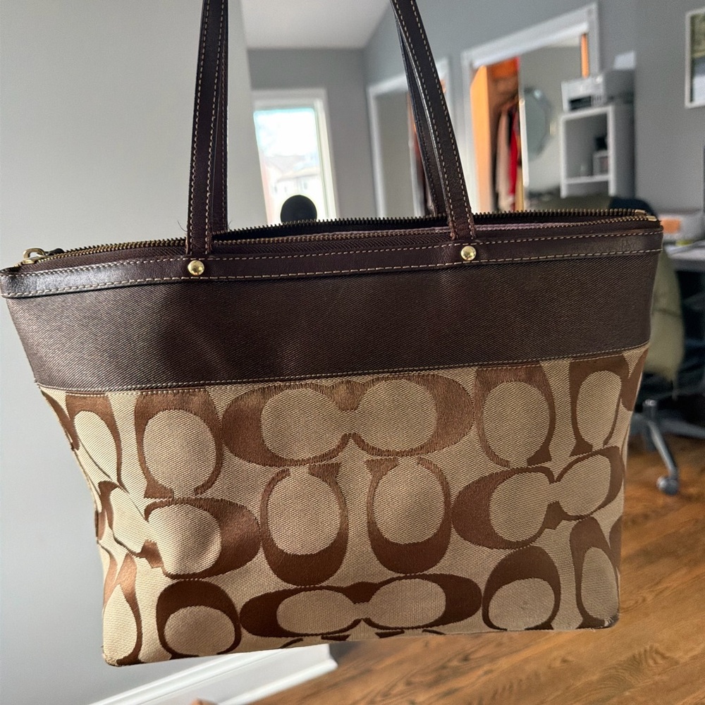 Coach Tan and Brown Signature Tote